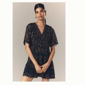 Maeve V-neck Lurex Tiered Mini Dress Sz S